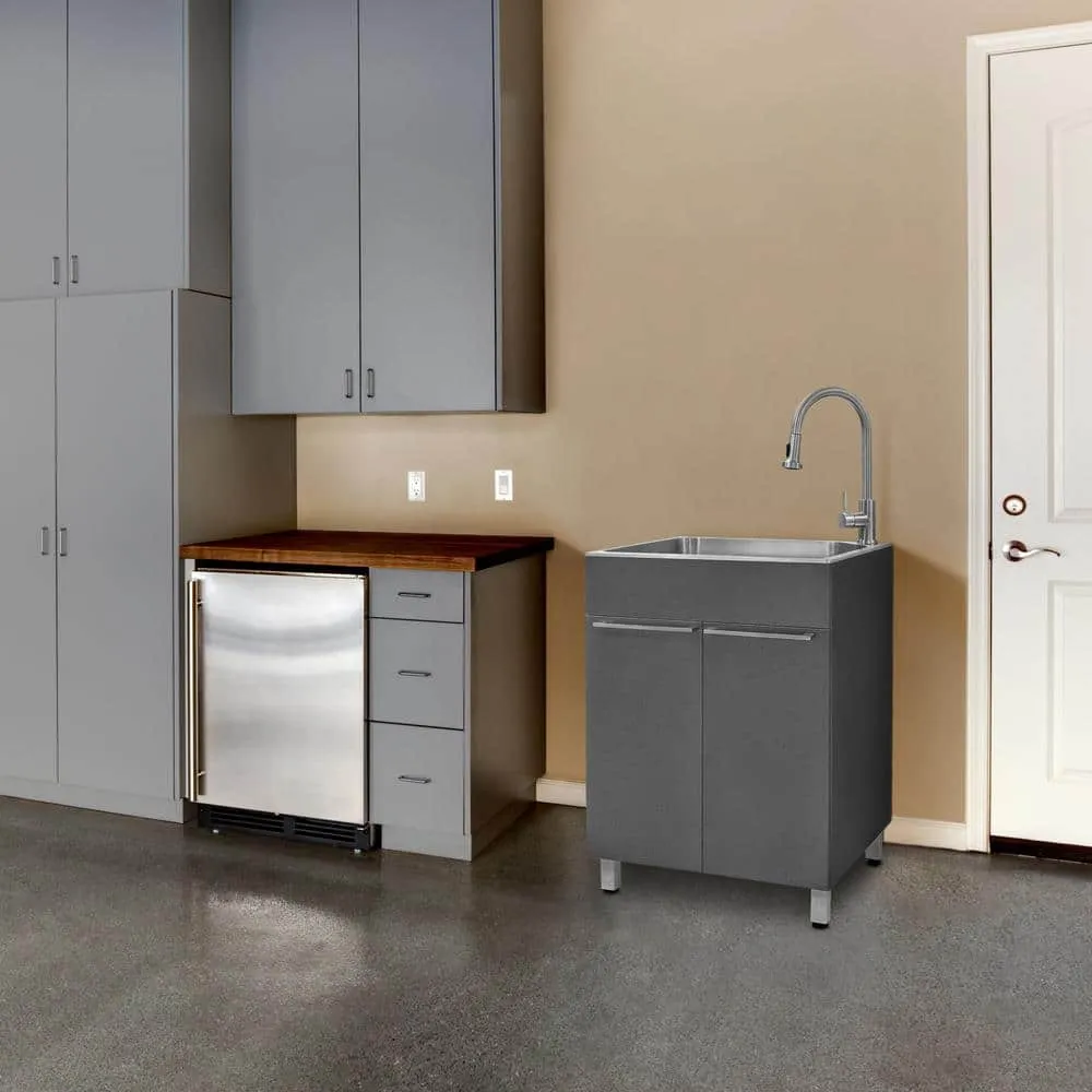 Presenza All-in-One 24 in. x 21.2 in. x 34 in. Stainless Steel Drop-In Sink and Cabinet with Faucet in Gray, photo 3 of 9