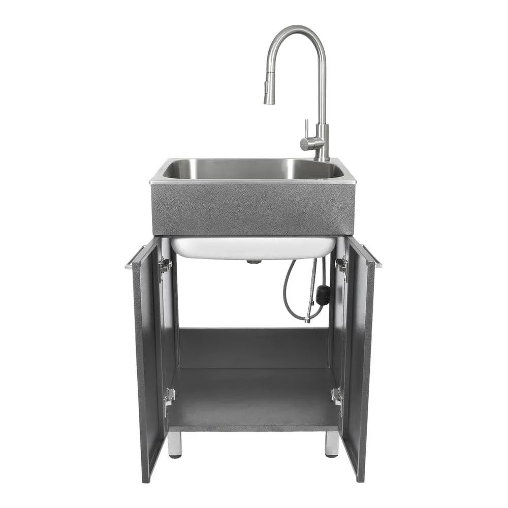 Presenza All-in-One 22 in. x 18 in. x 33.8 in. Stainless Steel Drop-In Sink and Cabinet with Faucet in Gray, photo 4 of 8