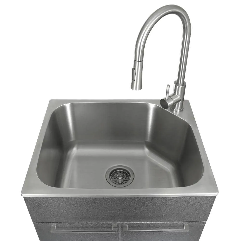 Presenza All-in-One 22 in. x 18 in. x 33.8 in. Stainless Steel Drop-In Sink and Cabinet with Faucet in Gray, photo 3 of 8