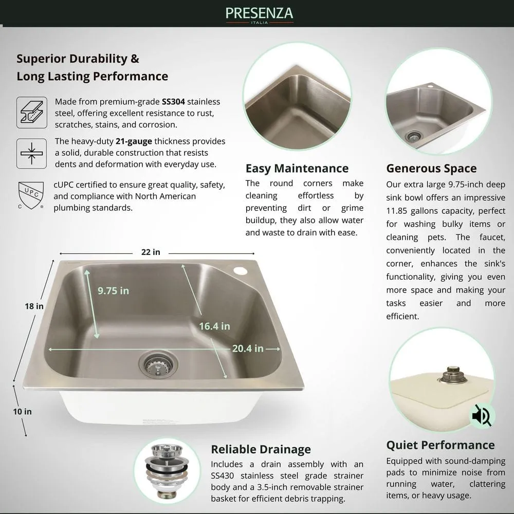 Presenza All-in-One Stainless Steel Drop-In Sink and Cabinet with Faucet in Gray, photo 8 of 10