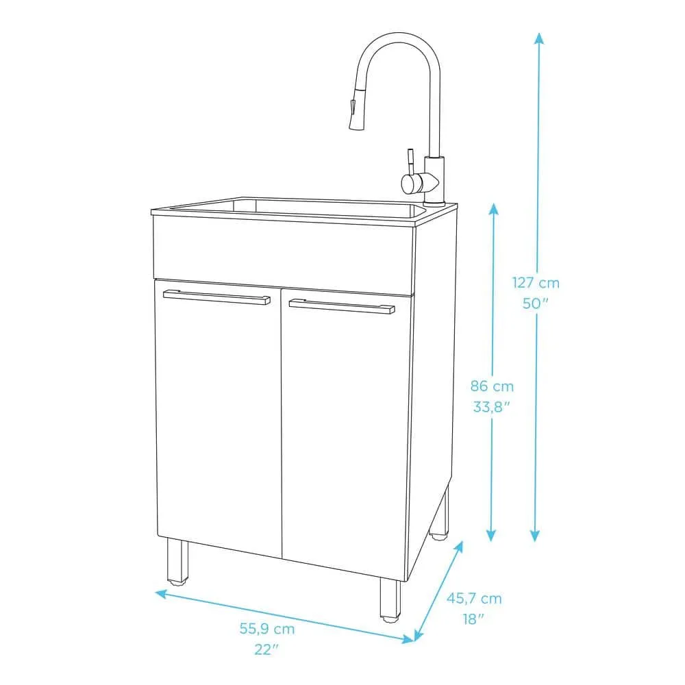 Presenza All-in-One 22 in. x 18 in. x 33.8 in. Stainless Steel Drop-In Sink and Cabinet with Faucet in Gray, photo 7 of 8