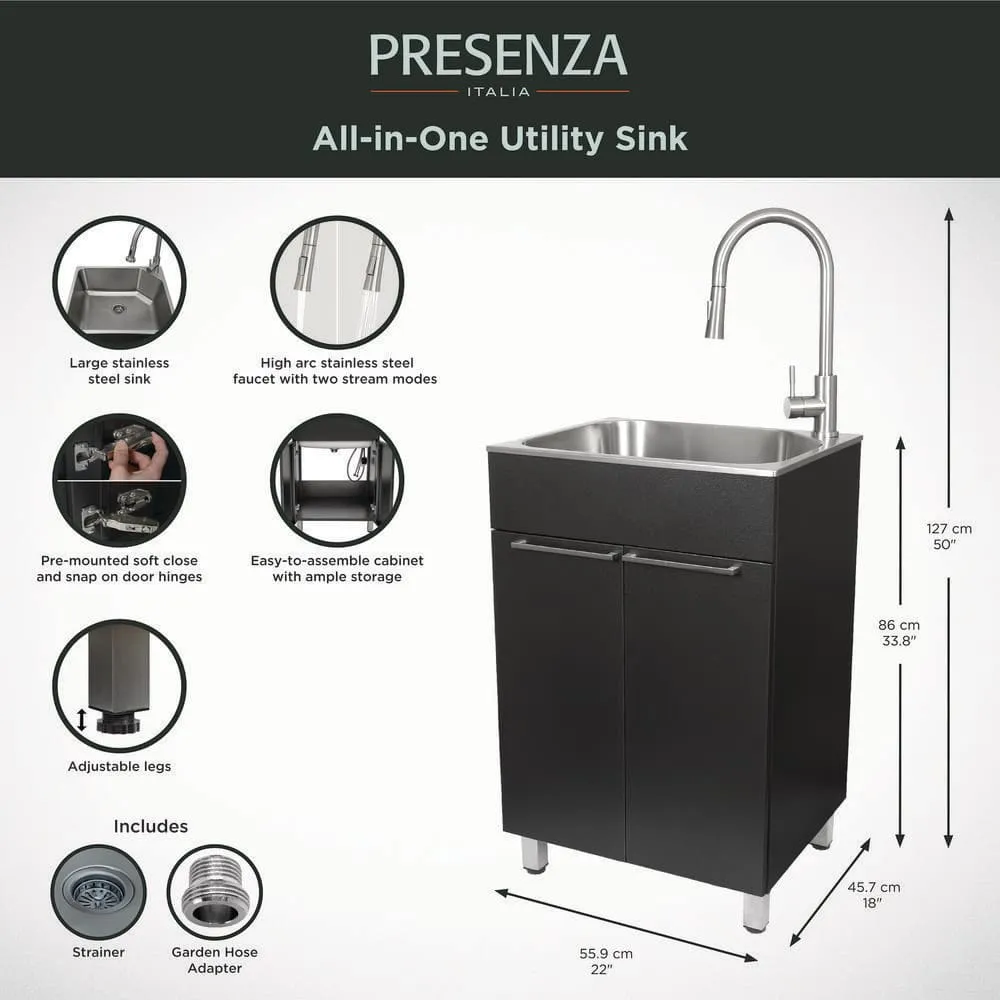 Presenza All-in-One Stainless Steel Drop-In Sink and Cabinet with Faucet in Gray, photo 7 of 10