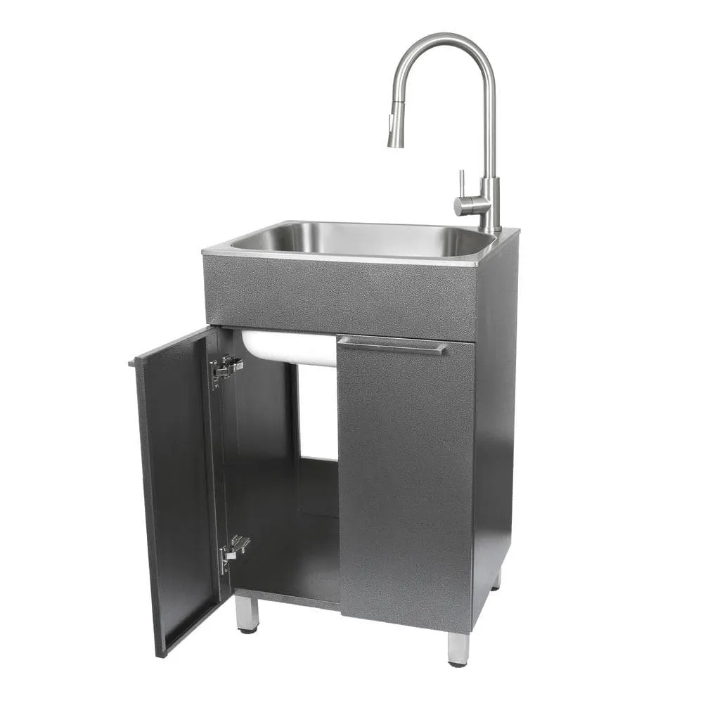 Presenza All-in-One 22 in. x 18 in. x 33.8 in. Stainless Steel Drop-In Sink and Cabinet with Faucet in Gray, photo 2 of 8