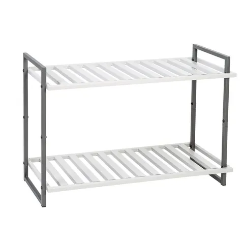 30 × 20 in 6-Pair 2-Shelf White/Gray Steel Freestanding Shoe Rack