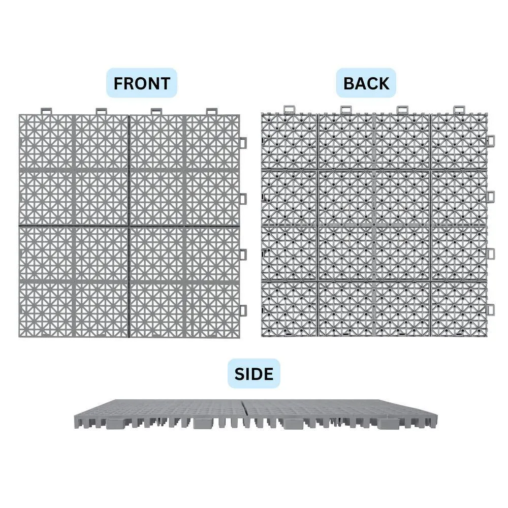 Siavonce 1 ft. x 1 ft. Interlocking Plastic Deck Tiles in Gray Waterproof Outdoor Composite Shower Balcony Porch (Pack of 1), photo 5 of 7