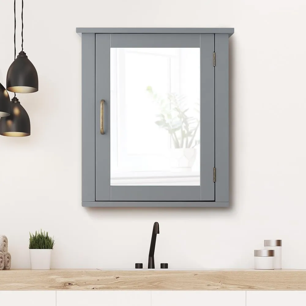 Teamson Home Mercer Mid Century Modern 18.11 in. W x 6 in. L x 20.62 in. H Wooden Wall Medicine Cabinet with Mirror in Gray, photo 8 of 8