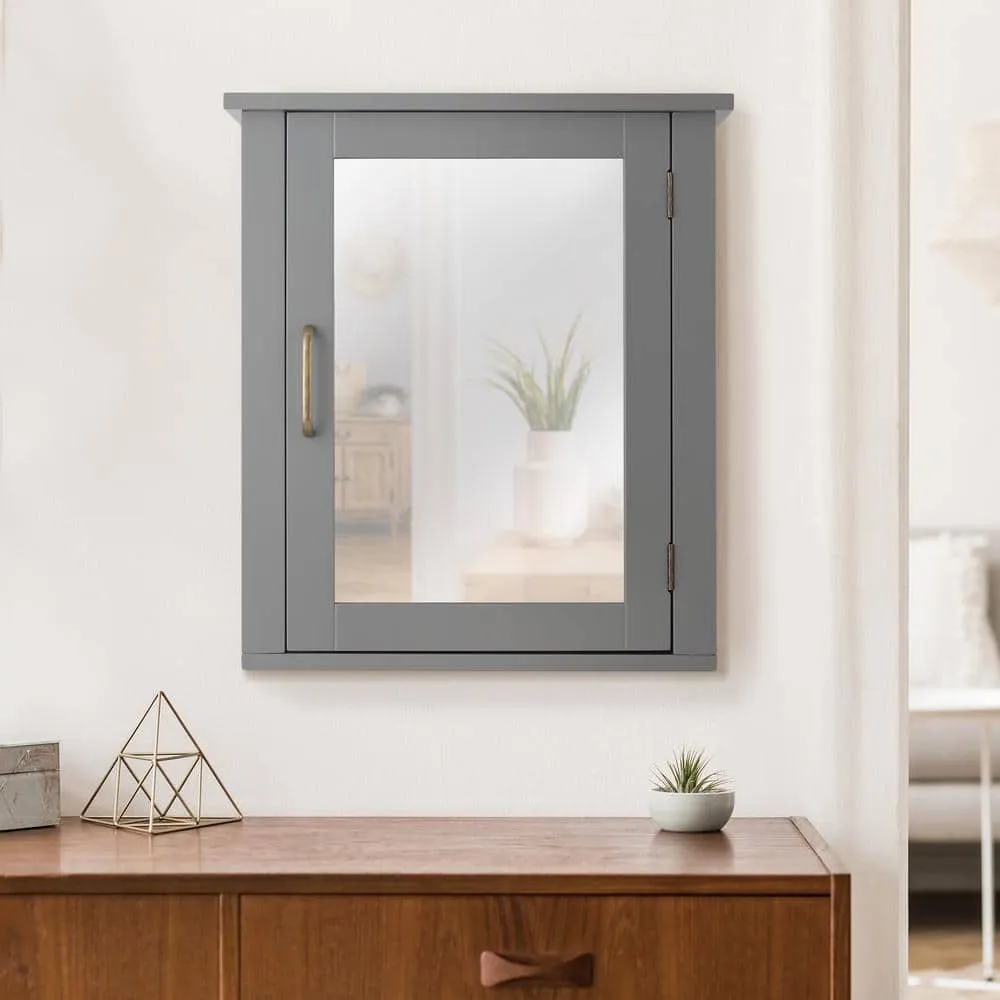 Teamson Home Mercer Mid Century Modern 18.11 in. W x 6 in. L x 20.62 in. H Wooden Wall Medicine Cabinet with Mirror in Gray, photo 2 of 8