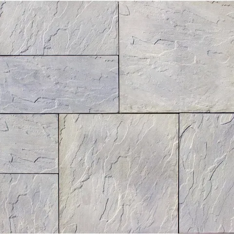 Patio-on-a-Pallet 10 × 10 ft Concrete Gray Variegated Basket Weave Yorkstone Paver