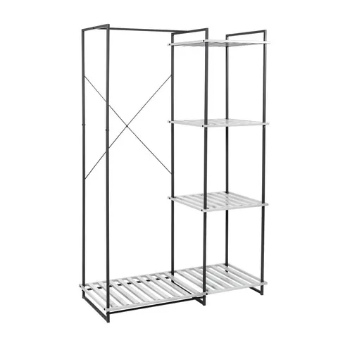 Gray and White Steel Freestanding Open Clothes Rack with Shelves