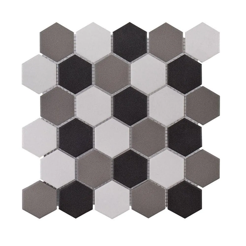 Jeffrey Court Ink Blot Gray 12.625 in. x 10.875 in. Hexagon Matte Porcelain Wall and Floor Mosaic Tile (14.30 sq. ft./Case), photo 2 of 7