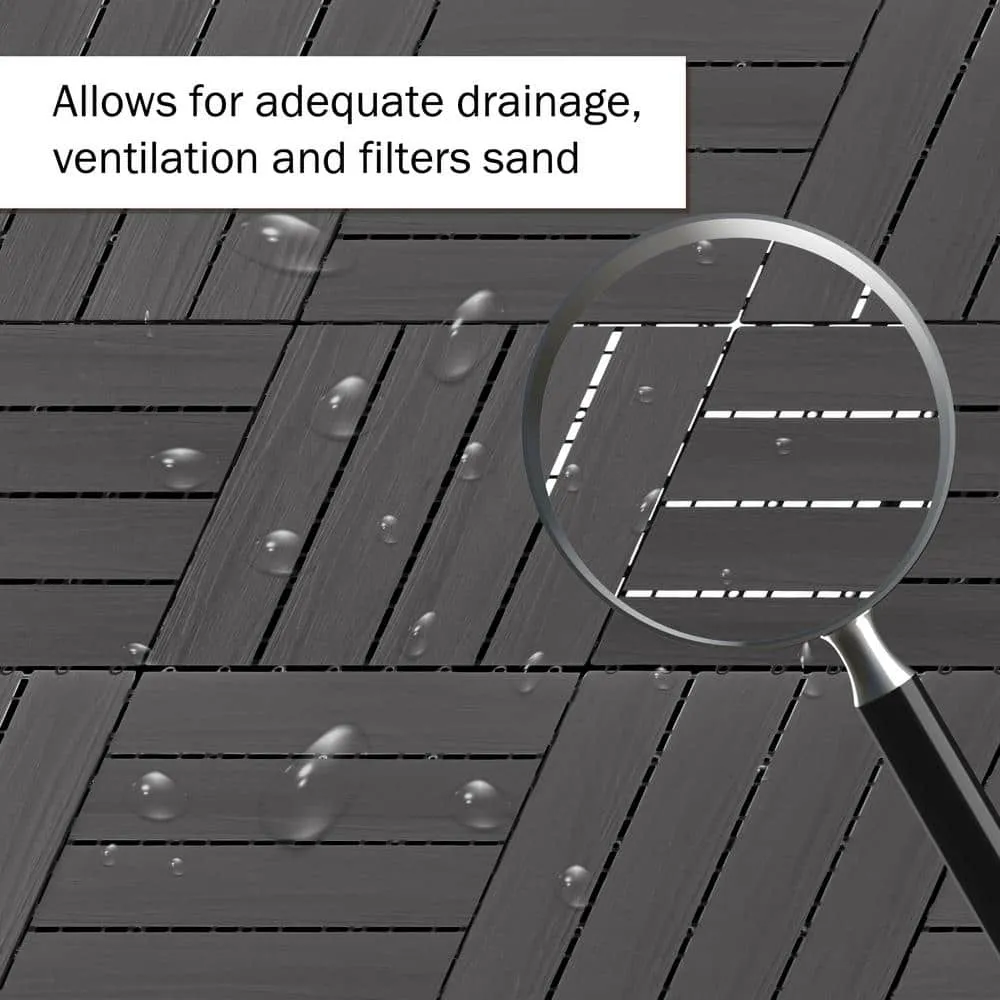 Pure Garden 1 ft. W x 1 ft. L 6 Patio Tiles Woodgrain Wood/Polypropylene Interlocking Deck Tile Flooring in Gray, photo 4 of 7