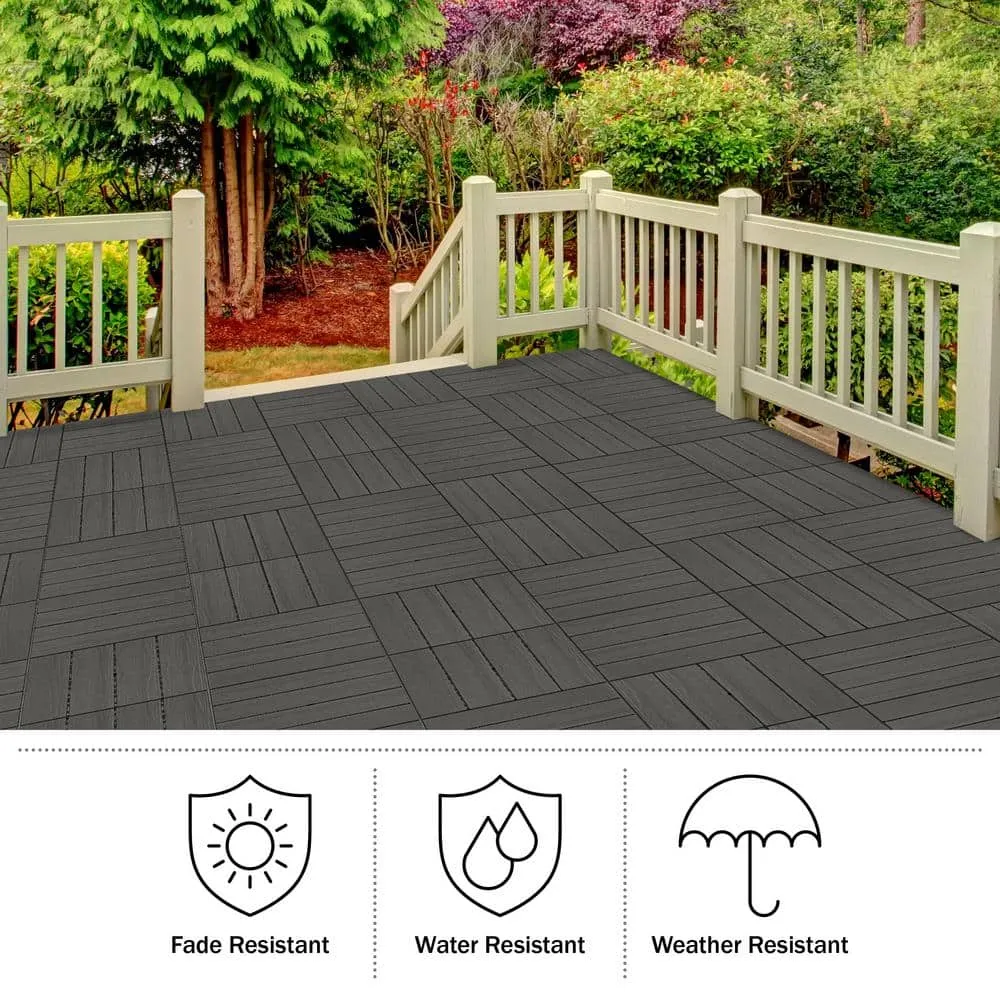 Pure Garden 1 ft. W x 1 ft. L 6 Patio Tiles Woodgrain Wood/Polypropylene Interlocking Deck Tile Flooring in Gray, photo 5 of 7