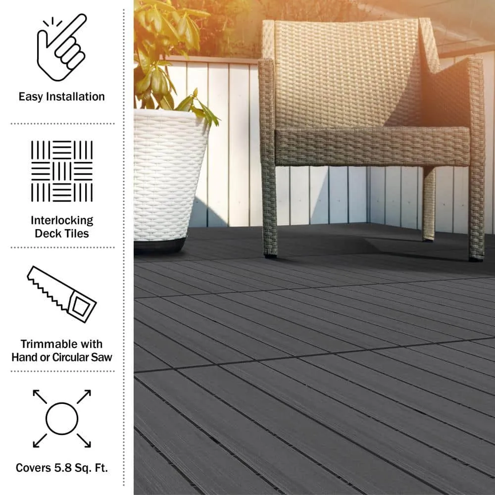 Pure Garden 1 ft. W x 1 ft. L 6 Patio Tiles Woodgrain Wood/Polypropylene Interlocking Deck Tile Flooring in Gray, photo 3 of 7
