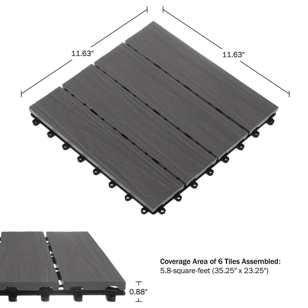 Pure Garden 1 ft. W x 1 ft. L 6 Patio Tiles Woodgrain Wood/Polypropylene Interlocking Deck Tile Flooring in Gray, photo 7 of 7
