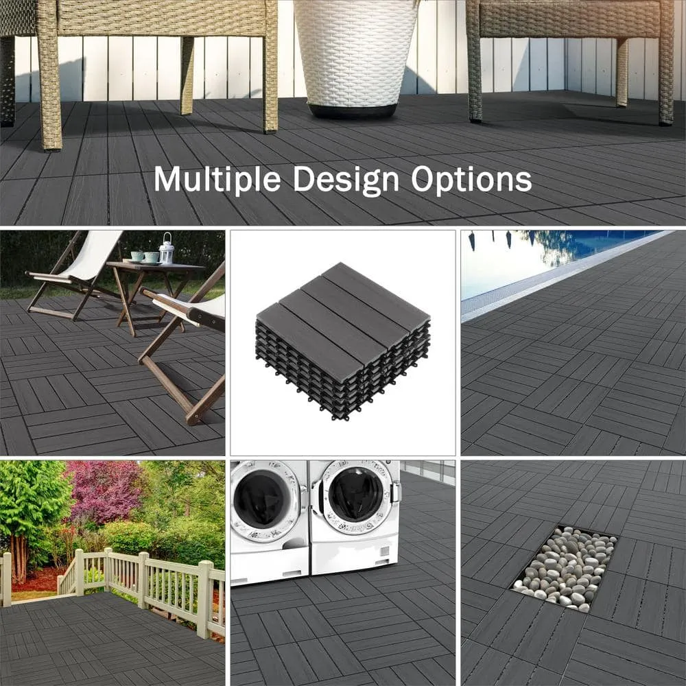 Pure Garden 1 ft. W x 1 ft. L 6 Patio Tiles Woodgrain Wood/Polypropylene Interlocking Deck Tile Flooring in Gray, photo 2 of 7