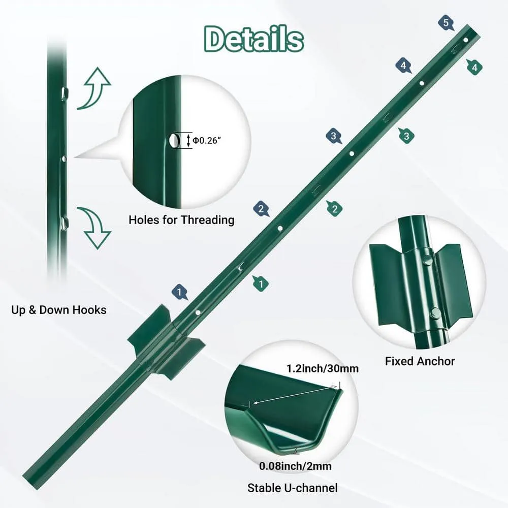 Angel Sar 3 ft. Heavy Duty Metal Fence Posts, Steel Fence U-Post for Wire Fence Corner Anchor Poultry Farm (10-Pack), photo 3 of 7