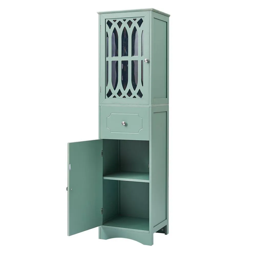 FUNKOL 14.2 in. W x 16.5 in. D x 63.8 in. H Ready to Assemble Floor Base Kitchen Cabinet in Green with 2-Doors and 1-Drawer, photo 4 of 11