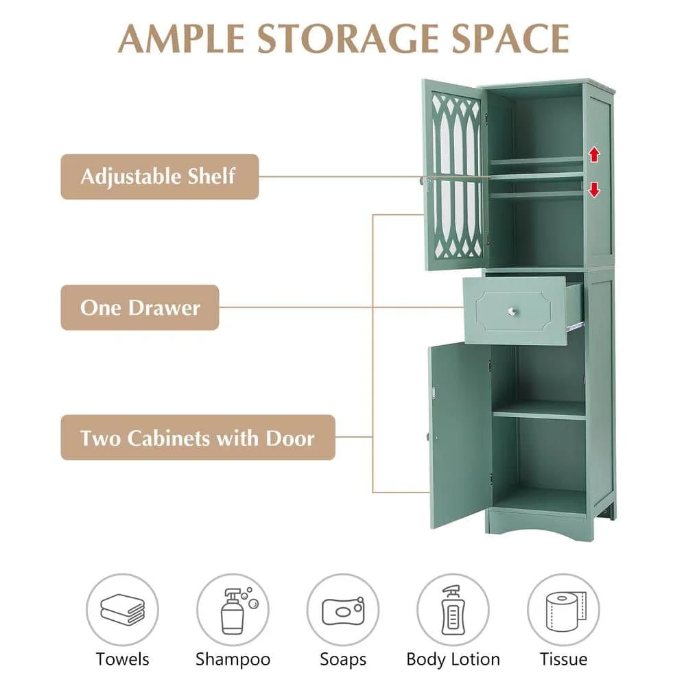 FUNKOL 14.2 in. W x 16.5 in. D x 63.8 in. H Ready to Assemble Floor Base Kitchen Cabinet in Green with 2-Doors and 1-Drawer, photo 9 of 11
