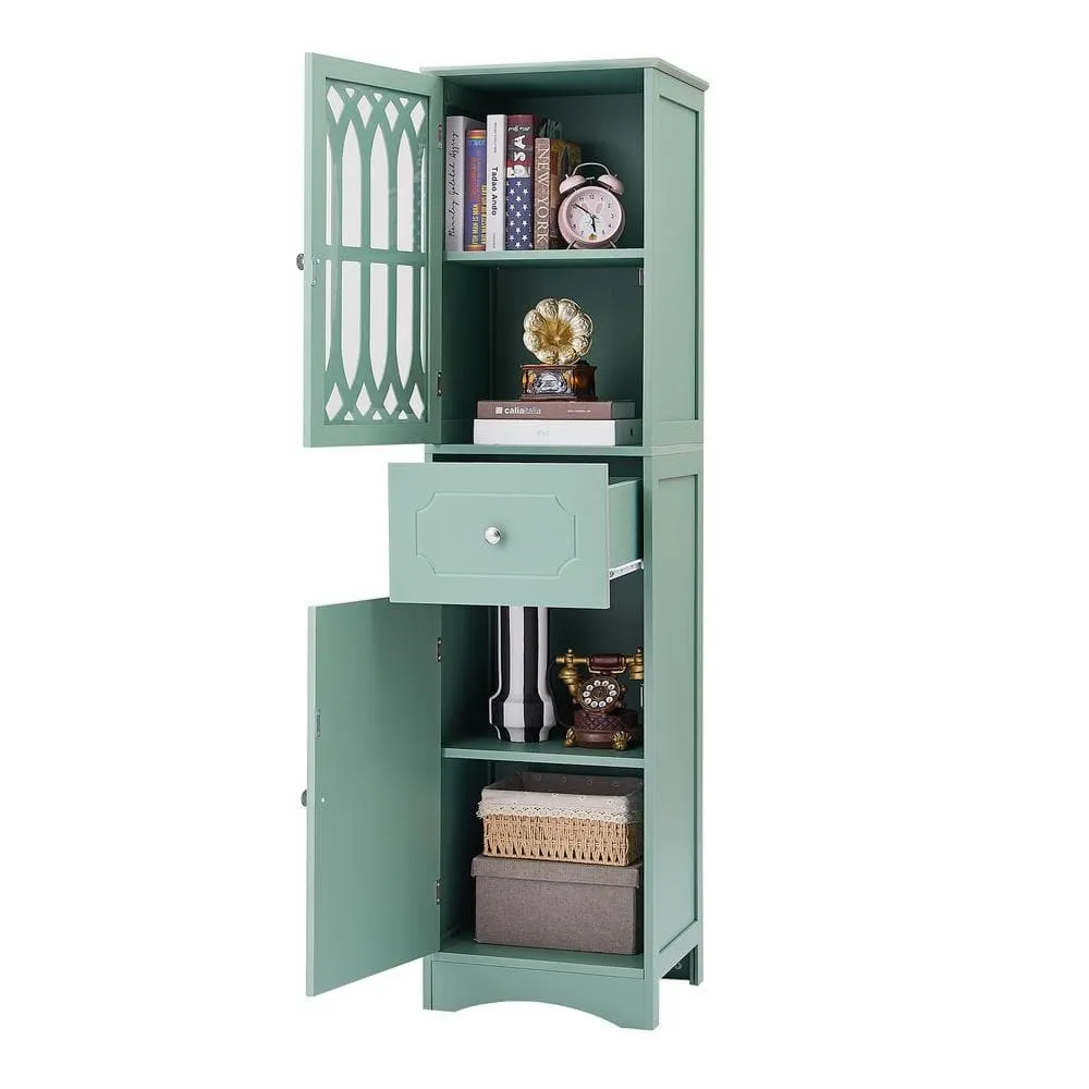 FUNKOL 14.2 in. W x 16.5 in. D x 63.8 in. H Ready to Assemble Floor Base Kitchen Cabinet in Green with 2-Doors and 1-Drawer, photo 5 of 11