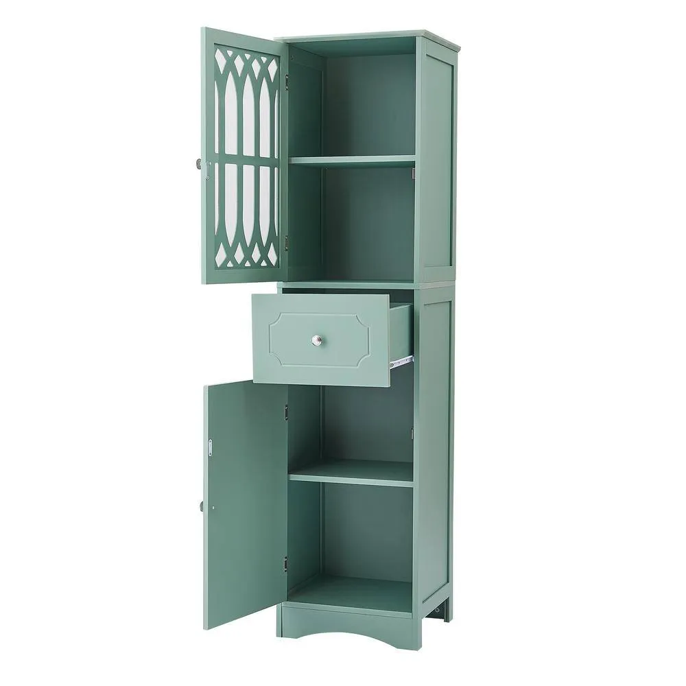 FUNKOL 14.2 in. W x 16.5 in. D x 63.8 in. H Ready to Assemble Floor Base Kitchen Cabinet in Green with 2-Doors and 1-Drawer, photo 3 of 11