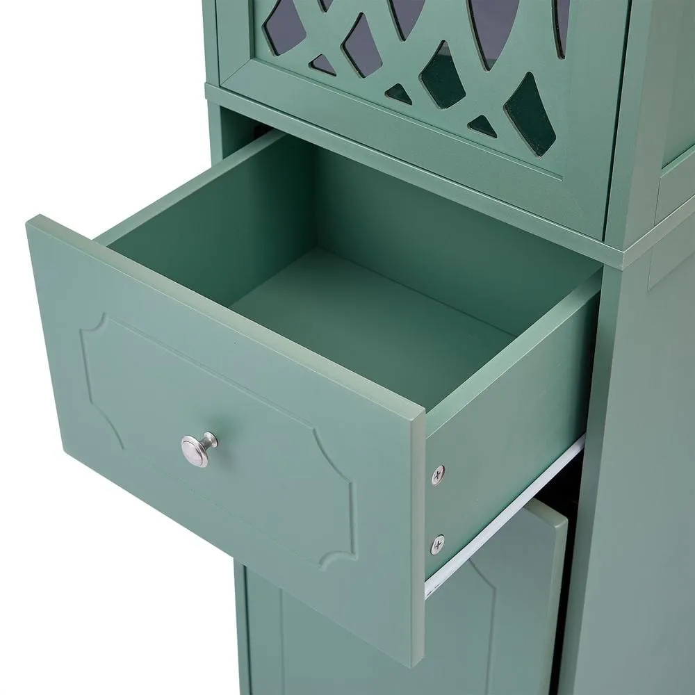FUNKOL 14.2 in. W x 16.5 in. D x 63.8 in. H Ready to Assemble Floor Base Kitchen Cabinet in Green with 2-Doors and 1-Drawer, photo 6 of 11