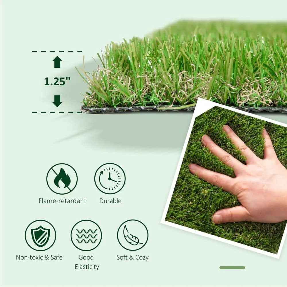 Huluwat 3 ft. x 10 ft. Green Thick Realistic Artificial Grass Rug with Simulated Look and Feel UV Protection 1.25" Pile Height, photo 6 of 10