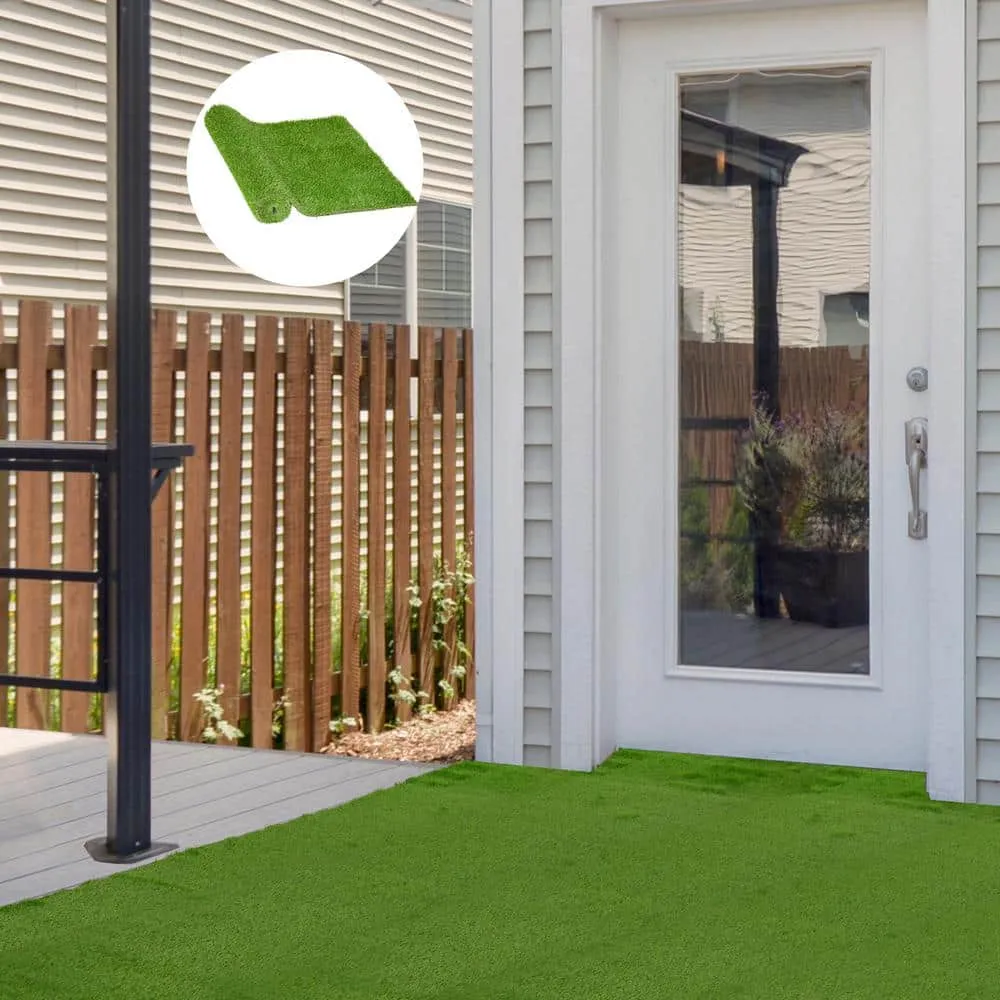 Huluwat 3 ft. x 10 ft. Green Thick Realistic Artificial Grass Rug with Simulated Look and Feel UV Protection 1.25" Pile Height, photo 2 of 10