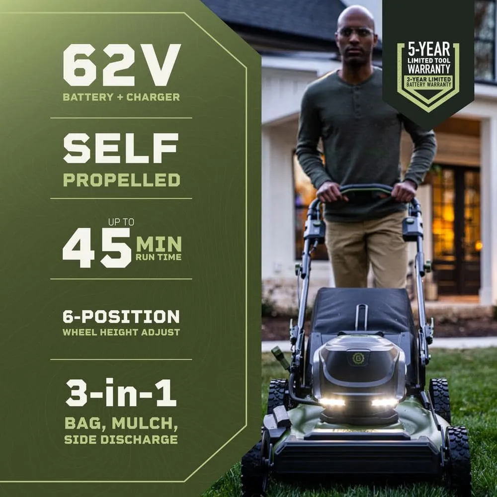 Green Machine 62V Brushless 22 in. Electric Cordless Battery Self- Propelled Lawn Mower with 2 4.0 Ah Batteries and Charger, photo 2 of 9