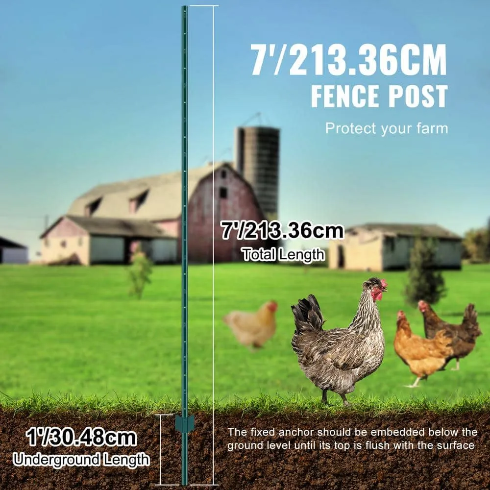 VEVOR 7 ft. Fence Post, T-Post Heavy-Duty Metal Fence Posts, Sturdy Steel Fence Stakes for Garden Yard, Lawn, Green (10-Pack), photo 3 of 8