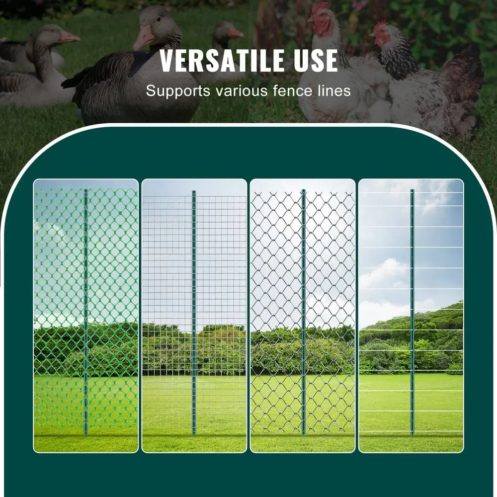 VEVOR 7 ft. Fence Post, T-Post Heavy-Duty Metal Fence Posts, Sturdy Steel Fence Stakes for Garden Yard, Lawn, Green (10-Pack), photo 6 of 8