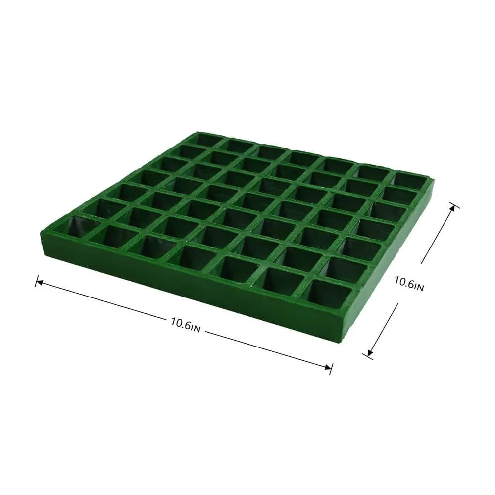 Wellco Fiberglass Molded Grating for Floors Outdoor Drain Cover Deck Tile 1.5 in. x 1.5 in. x 1 in., 10.6 in. x 10.6 in., Green, photo 2 of 5