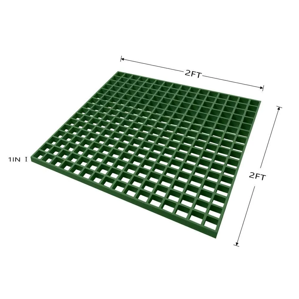 Wellco 1.5 in. x 1.5 in. x 1 in., 2 ft. x 2 ft., Fiberglass Molded Grating Composite for Outdoor Drain Cover Deck Tile in Green, photo 2 of 5