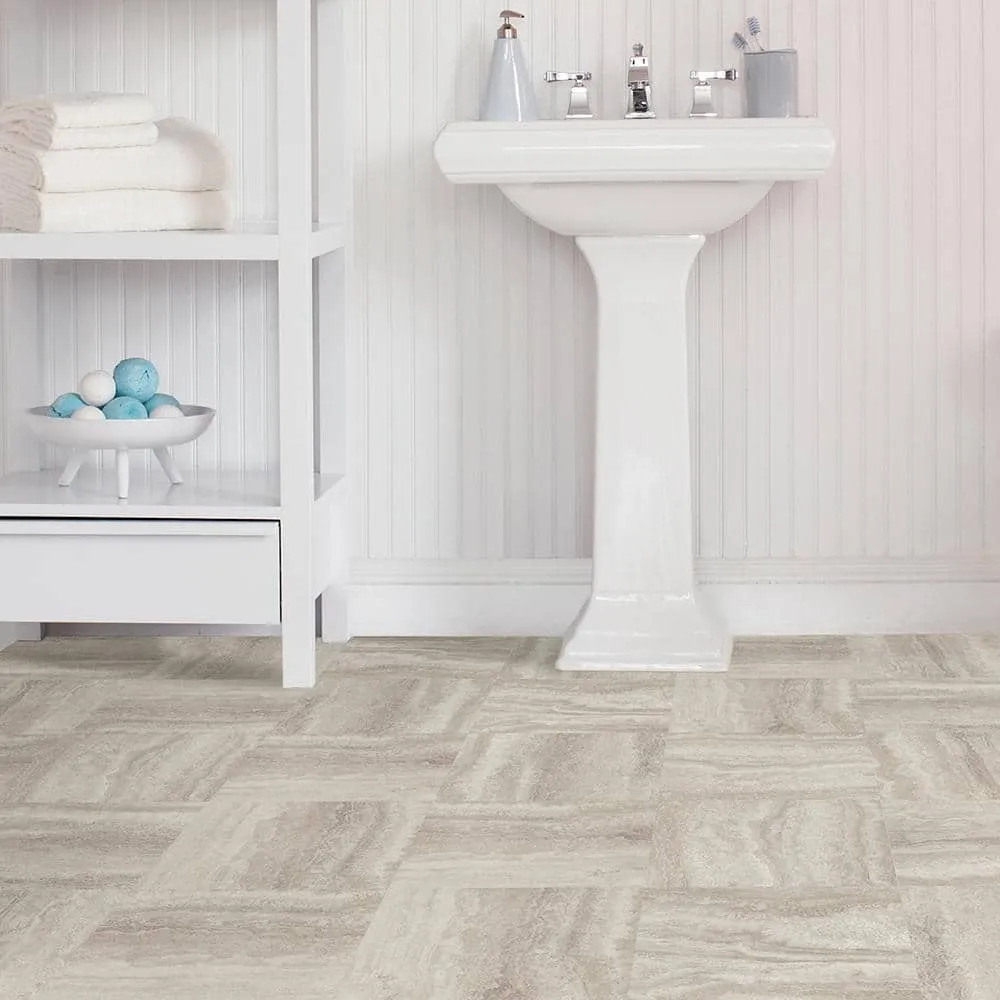 FloorPops Platinum Peel and Stick Vinyl Floor Tiles, Grey Marble Look, 12 in. x 12 in. — 20 Tiles (20 sq. ft./Case), photo 3 of 7