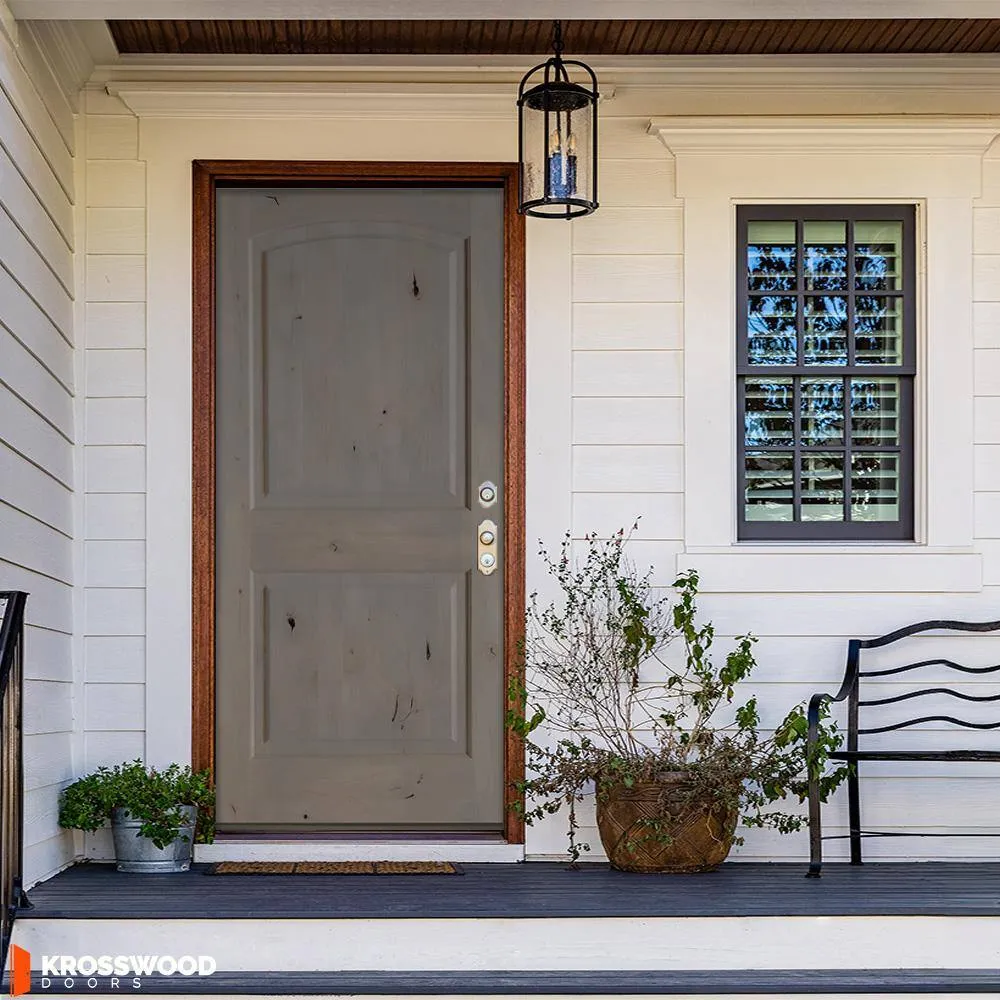 Krosswood Doors 30 in. x 80 in. Knotty Alder 2-Panel Left-Hand Inswing Grey Stain Wood Prehung Front Door, photo 7 of 8