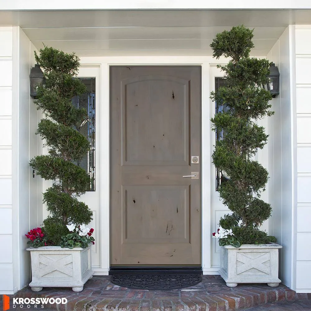 Krosswood Doors 30 in. x 80 in. Knotty Alder 2-Panel Left-Hand Inswing Grey Stain Wood Prehung Front Door, photo 6 of 8