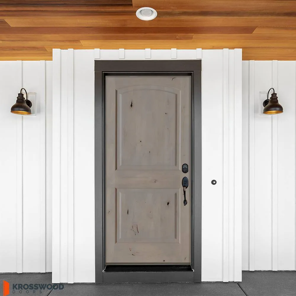 Krosswood Doors 30 in. x 80 in. Knotty Alder 2-Panel Left-Hand Inswing Grey Stain Wood Prehung Front Door, photo 4 of 8