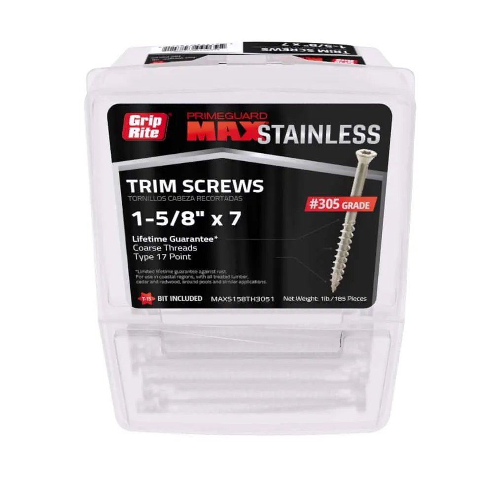 Grip-Rite #7 x 1-5/8 in. 305 Stainless Steel Star Drive Trim Head Wood Screws 1 lb. Box, photo 5 of 6