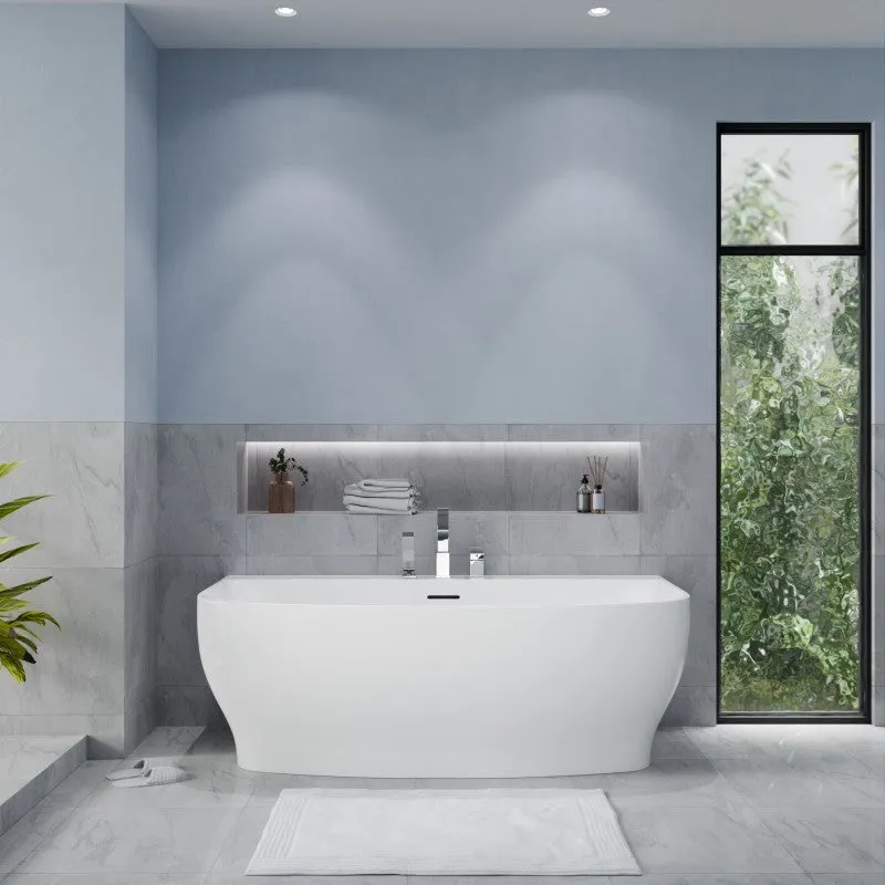 ANZZI Bank 65 in. L x 31 in. W Acrylic Flatbottom Freestanding Non-Whirlpool Bathtub with Deck-Mounted Faucet Platform, Glossy White, photo 6 of 6