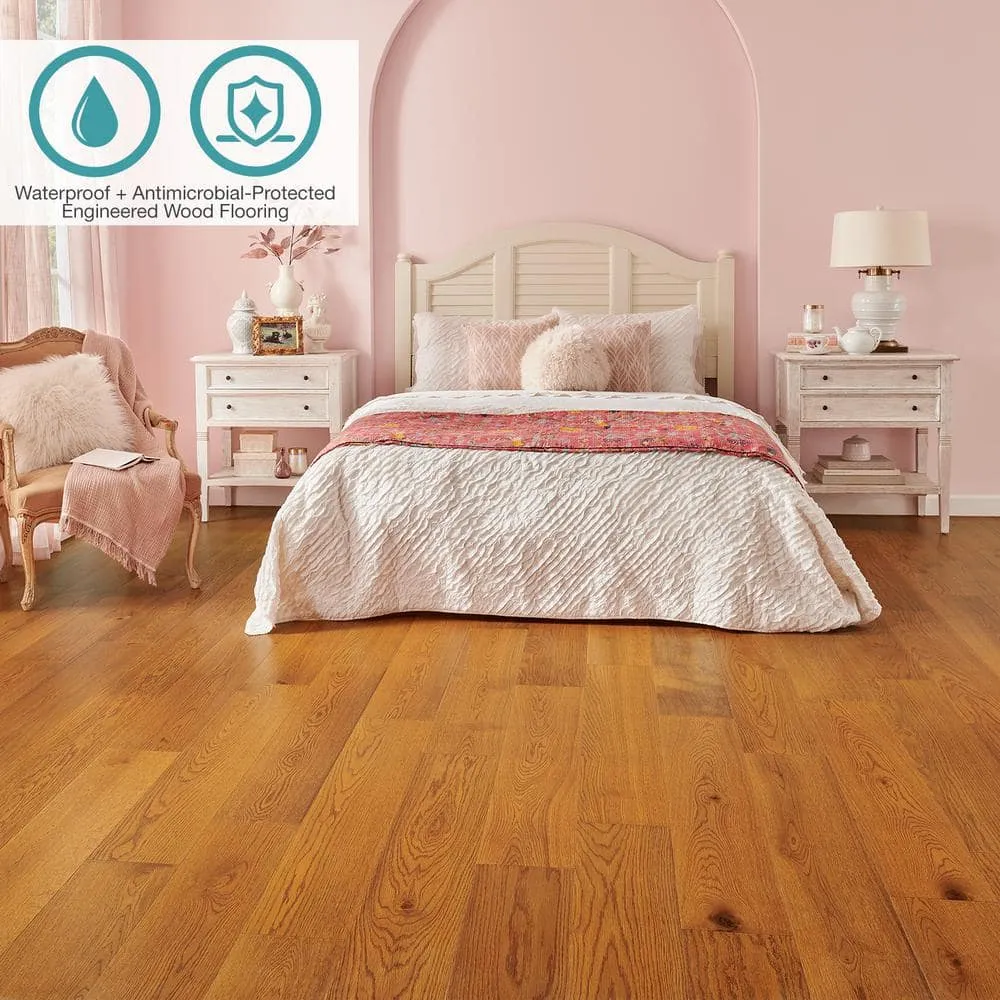Pergo Defense+ Hales Oak 3/8 in. T x 7.5 in. W Click Lock Wire Brushed Engineered Hardwood Flooring (24.5 sq.ft./case), photo 2 of 13