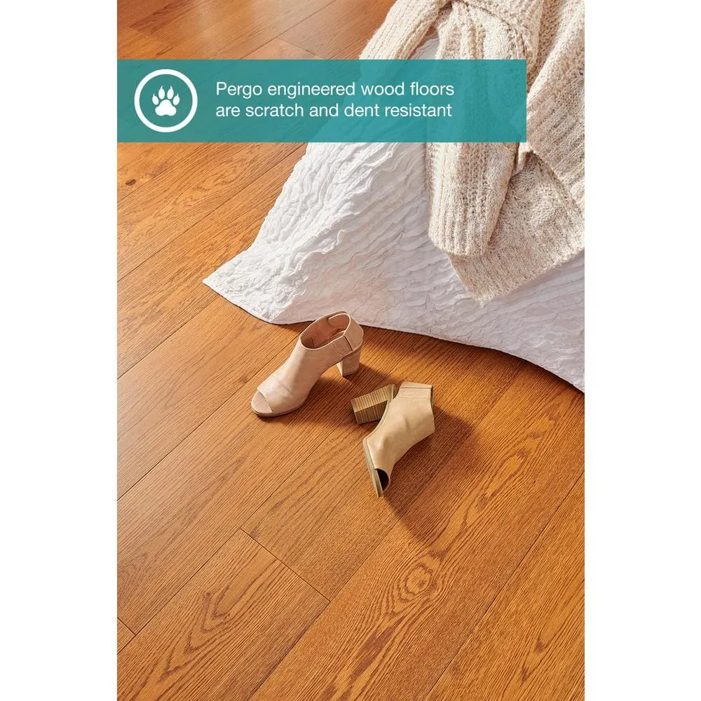 Pergo Defense+ Hales Oak 3/8 in. T x 7.5 in. W Click Lock Distressed Engineered Hardwood Flooring (1104.3 sq.ft./pallet), photo 5 of 13