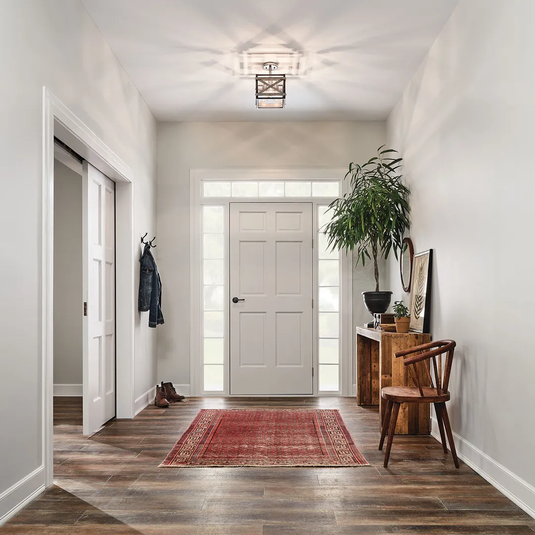 Kichler Stetton 10.31-in Anvil Iron & Distressed Antique Gray 3-Light Semi-Flush Mount Ceiling Light, photo 7 of 9