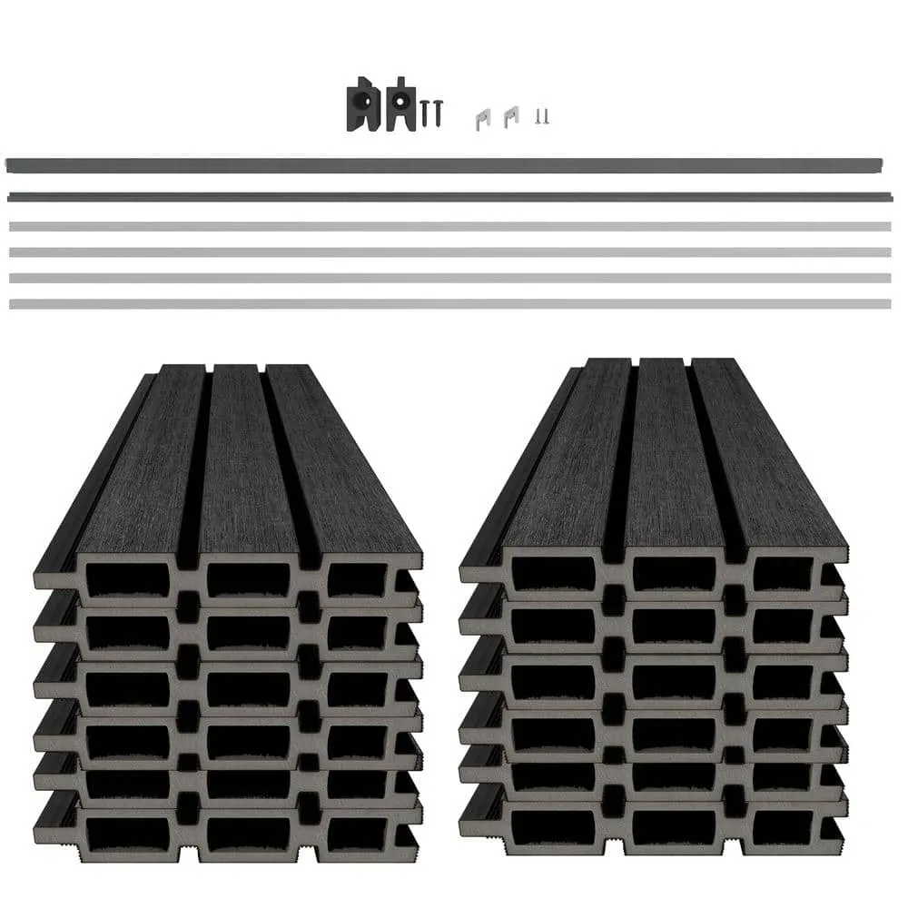 NewTechWood Ultra Easy Fencing 6 ft.Hx6 ft.W Hawaiian Charcoal Wood Plastic Composite Horizontal Fence Panel Section with Gray Frame, photo 5 of 5