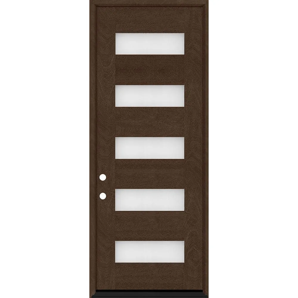 Steves & Sons Regency 36 in. W x 96 in. 5-Lite Modern Frosted Glass RHIS Hickory-Stained Fiberglass Prehung Front Door, photo 2 of 4