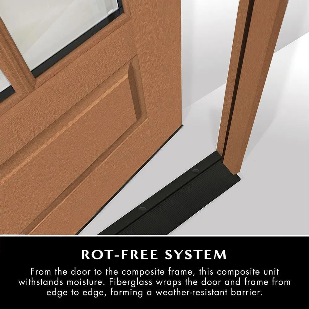 Steves & Sons Regency 64 in. x 80 in. 3/4 Lite Georgian Decorative Glass RHOS Hickory Mahogany Fiberglass Prehung Front Door with 12 in. Sidelites, photo 5 of 5