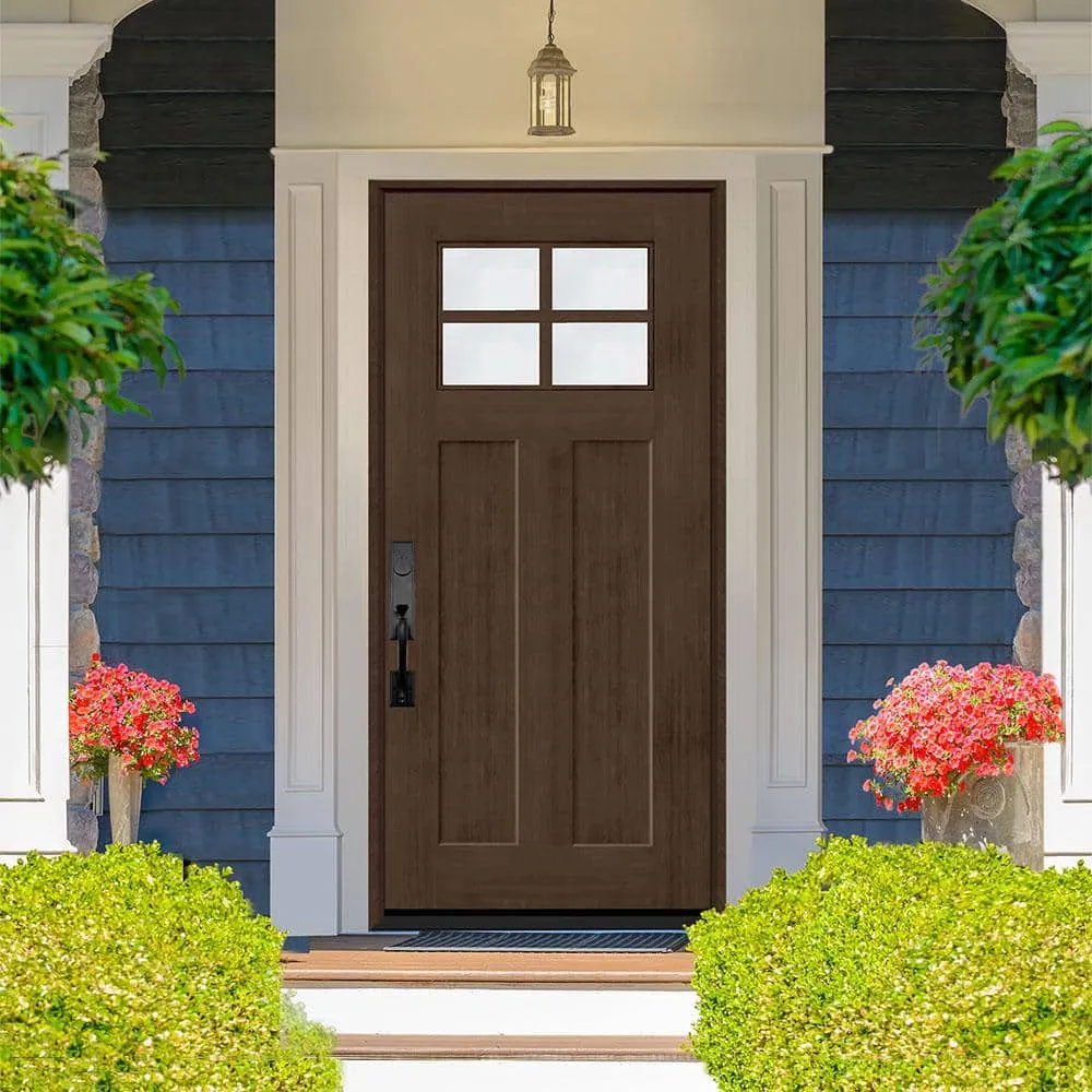Steves & Sons Regency 36 in. x 80 in. LHOS 4Lite 1/4 Toplite Clear Glass Hickory Stain Fir Grain Fiberglass Prehung Front Door, photo 2 of 5