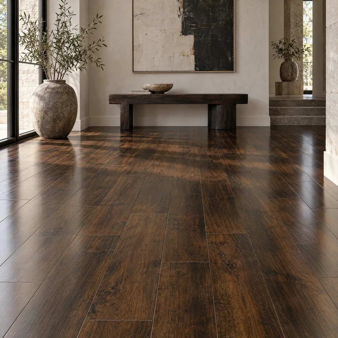 Home Decorators Collection High Gloss Airewood 12 mm T x 5.43 in W x 47.72 in L Water Resistant Laminate Flooring (18.00 sq. ft. / case), in a room, photo 2 of 2