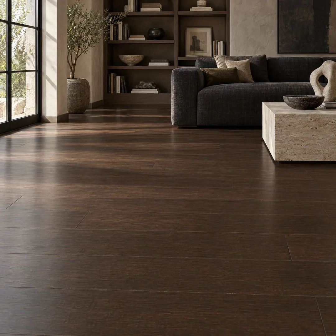 Home Decorators Collection Hand Scraped Strand Woven Bamboo Flooring - Chai Finish, in a room, photo 2 of 2
