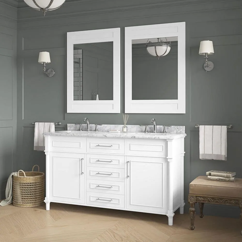 Eviva Aberdeen 60 in. W x 22 in. D x 35 in. H Double Bathroom Vanity in Espresso with White Carrara Marble Top and White Undermount Sinks, photo 5 of 8