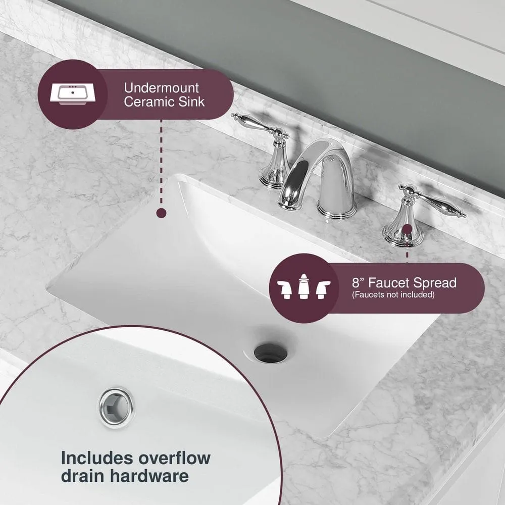 Eviva Aberdeen 60 in. W x 22 in. D x 35 in. H Double Bathroom Vanity in Espresso with White Carrara Marble Top and White Undermount Sinks, photo 4 of 8