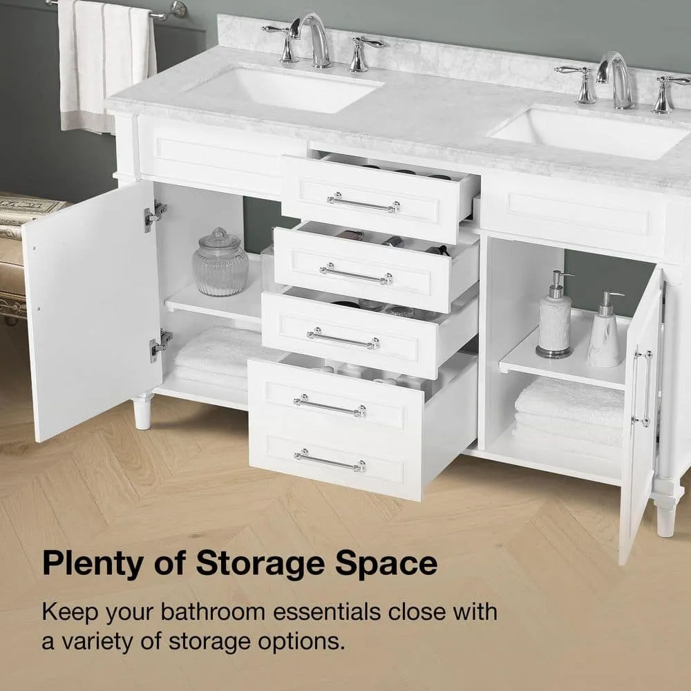 Eviva Aberdeen 60 in. W x 22 in. D x 35 in. H Double Bathroom Vanity in Espresso with White Carrara Marble Top and White Undermount Sinks, photo 8 of 8